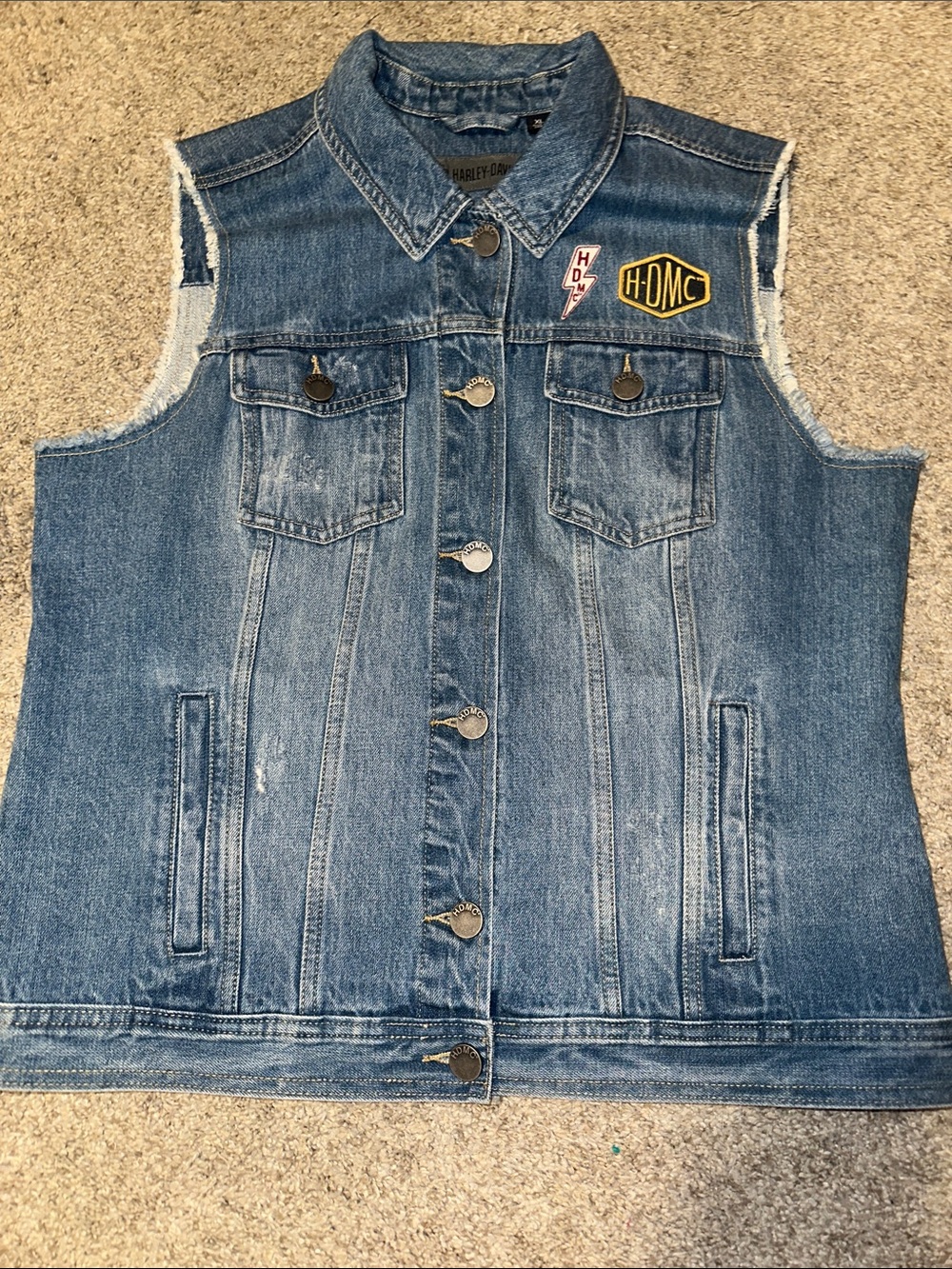 Harley-Davidson Blue Denim Vest with Patches